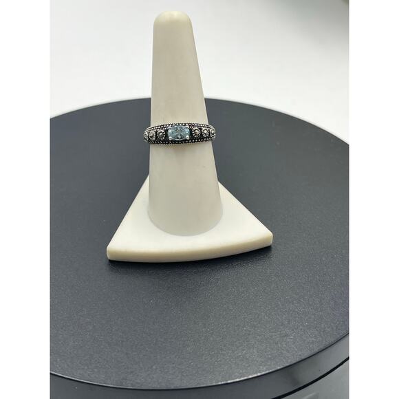 Alwand Vahan AV Signed Sterling Silver Blue Topaz Marcasite Dotted Ring Size 8 - Picture 2 of 12